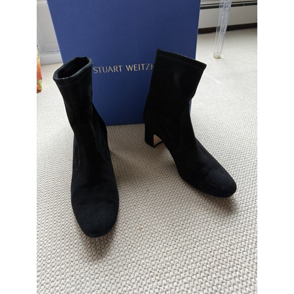 $575 Stuart Weitzman Niki 60 Suede Boots Black Sock 7.5 Great Condition - Picture 2 of 10